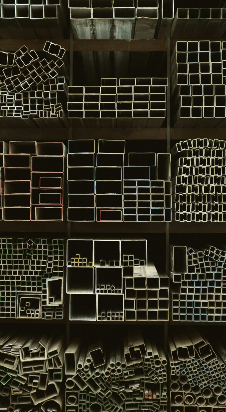 Ends of extruded aluminum tube and box profiles ready for cutting and machining